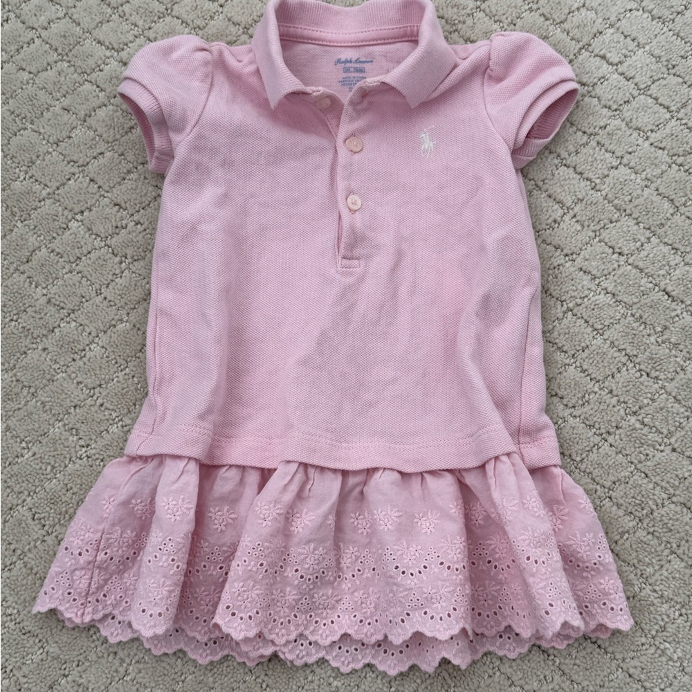 Ralph Lauren Light Pink Polo Dress with Lace Ruffle Trim